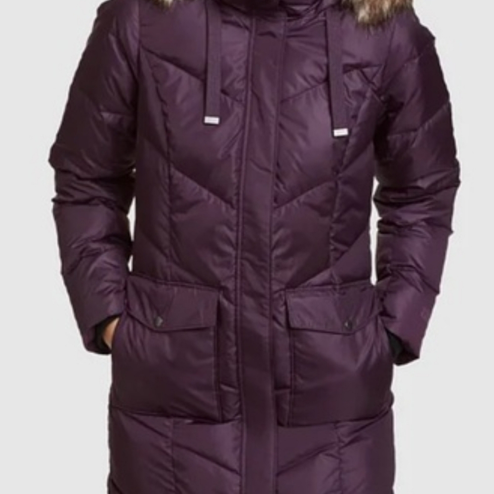 Eddie Bauer Women's Purple Fur-Trimmed Puffer Coat Like New. - Picture 6 of 10